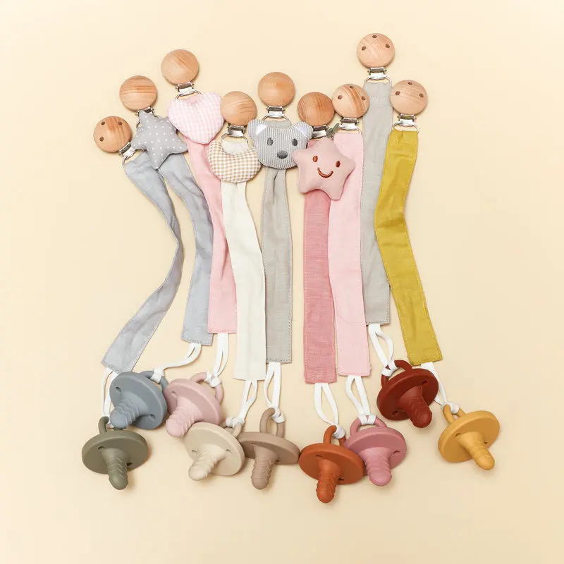 Pacifier Clip Baby Pacifier Clip Infant Newborn Cotton Wooden Pacifier Chain Nipple Soother Dummy Holder Eco-friendly Material