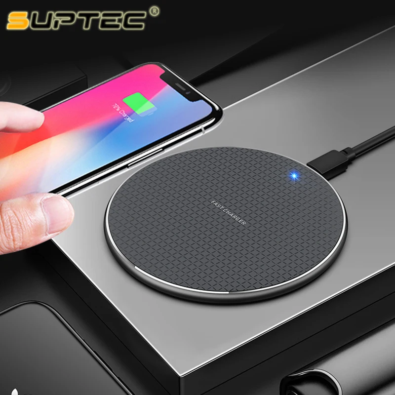 SUPTEC Беспроводное зарядное устройство для iPhone XS Max X 8 Plus 10 Вт Qi быстрая Беспроводная зарядная панель для samsung Galaxy S10 S9 Plus Note 9 8