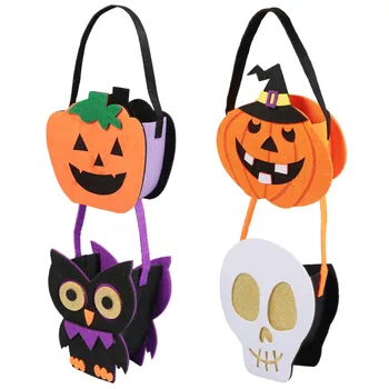 

4Pcs Cartoon Halloween Adorable Bucket Handle Felt Bags Trick or Treat Kids Portable Skull Owl Pumpkin Candy Bag Gift Bags