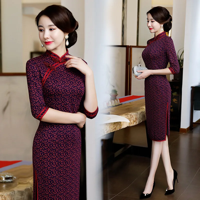 Chinese Cheongsams Cotton Dress Classic Style Women Qipaos New Design 