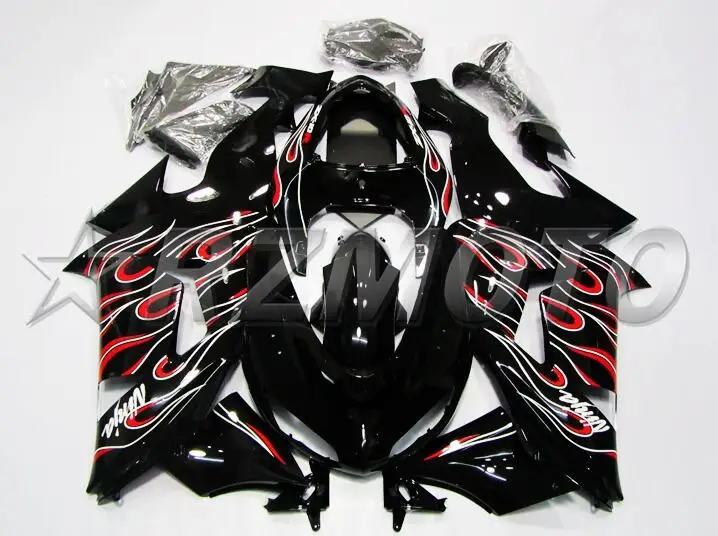 4 бесплатных подарка, новинка,, ABS полный обтекатель, набор, пригодный для Kawasaki Ninja ZX-10R ZX10R 2006 2007 06 07 обтекатели, набор, красный, белый, пламя