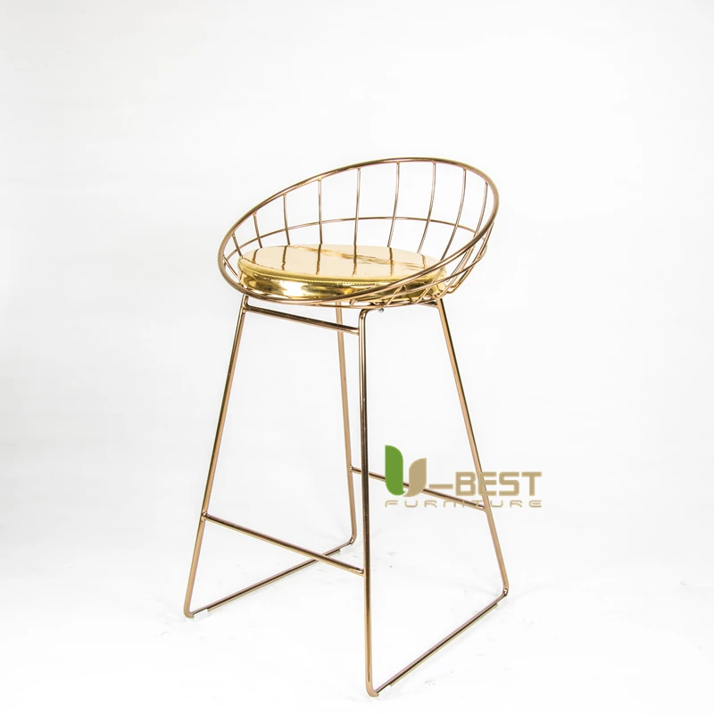 Modern Design Luxury Gold Color Stainless Steel Bertoia Wire Bar Stool Chairs For Hotel Club  (1)