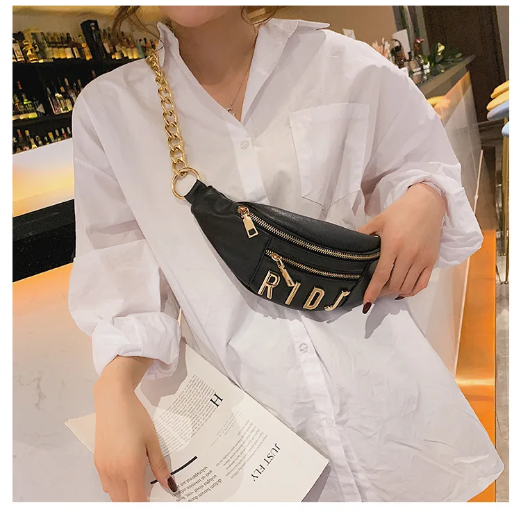 

2019 star same waist bag flow gold letter shell chest bag