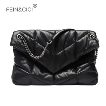 

Women chains flap bag PU leather quilted puff messenger bag black big pillow crossbody bag high quality 2020 spring summer new