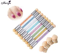 Monja двойной для ногтей художественная цветная градиентная ручка акриловый УФ-гель для маникюра кисть + 6 губка прибор для стемпинга цветение...(China)