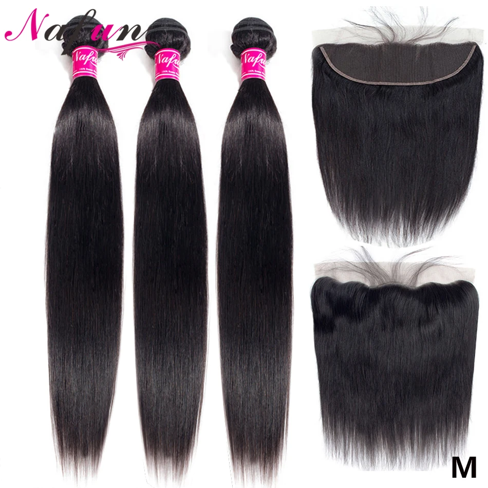 

Nafun Brazilian Straight Hair Bundles With Frontal Human Hair Bundles With Closure Non-Remy Swiss Lace Frontal Closure