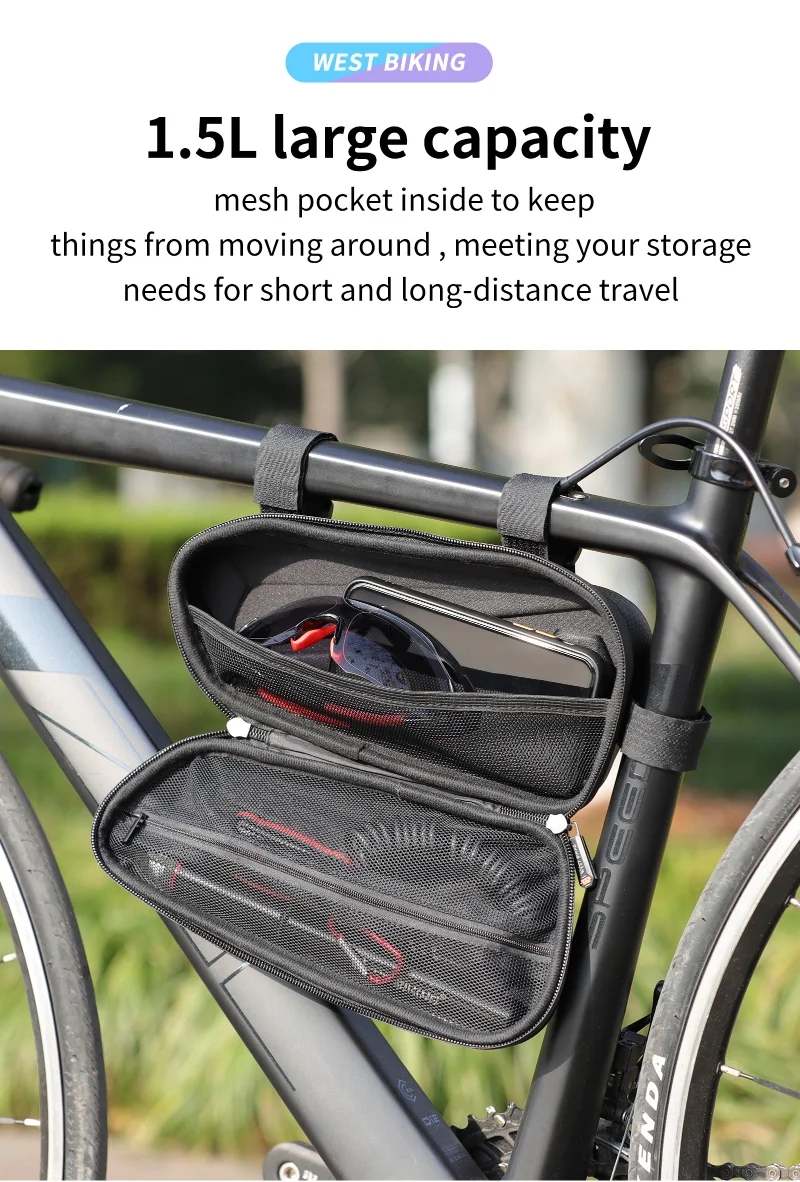WEST BIKING Waterproof Bicycle Frame Bag EVA Hard Shell Tools Storage Panniers MTB Road Bike Bag Top Tube Cycling Accessories