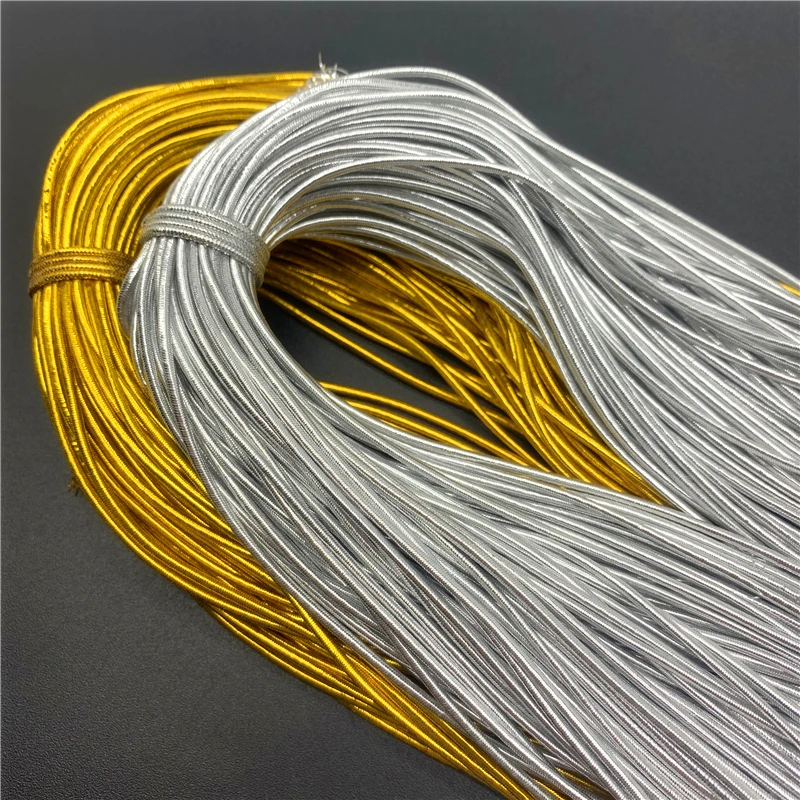 1.0mm 1.5mm Gold/Silver Round High Elastic Sewing Elastic Band Fiat Rubber Band Waist Band Stretch Elastic Rope Elastic Ribbon