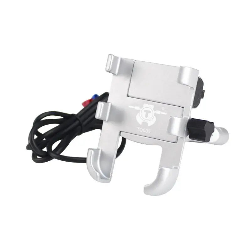 Motorcycle Scooter Phone Holder Mount Stand with USB Charger for iphone samsung - Цвет: Handlebar  Silver