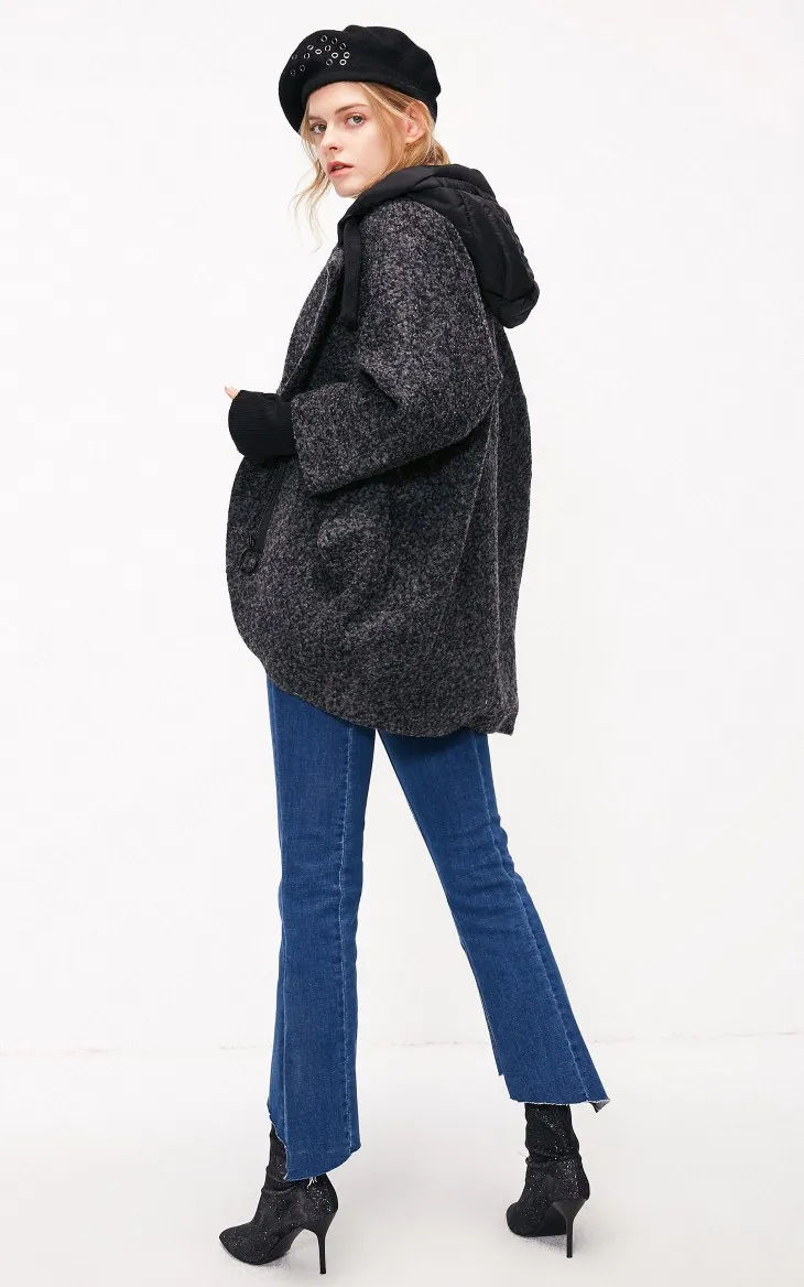 Только женское осенне-зимнее Короткое шерстяное пальто в форме кокона | 11836T501