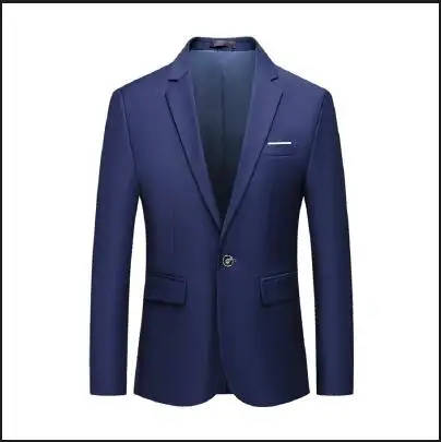 6XL Мужской приталенный офисный пиджак, модный однотонный мужской пиджак, пиджак для свадебного платья, повседневный деловой мужской пиджак - Цвет: Navy
