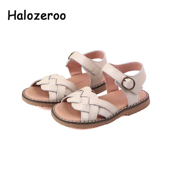 

2020 Summer Kids Princess Sandals Baby Girls Genuine Leather Brand Shoes Children Black Sweet Sandals Toddler Weave Shoes New
