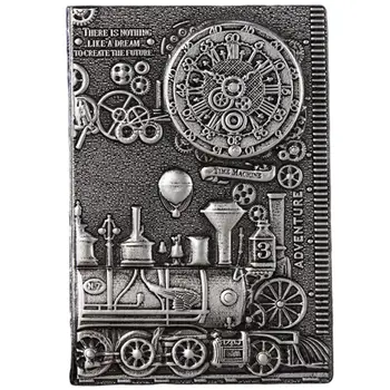 

Hardcover PU Notebook Vintage Carving Pattern Diary Notebook Simple Office A5 Diary Book (Silver)