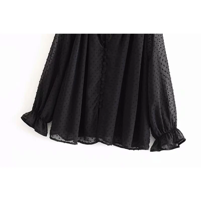 Мода Za, сексуальные блузы, женские черные топы с v-образным вырезом, блузки Mujer, осенние женские рубашки с длинным рукавом, шифоновые женские блузки с оборками