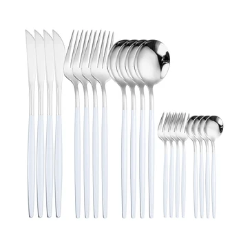 

Tableware Set 20pcs/4sets Dinnerware for Kitchen Fork Spoon Dinner Set Golden Cutlery Sets Stainless Steel White Silver Western