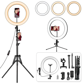 

14 inch Photography LED Selfie Ring Light Dimmable Camera Phone Ring Lamp With Stand Tripods For Makeup Video Live Studio R