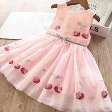 Весенне-летнее платье-майка с большим цветком и блестками на талии для девочек детская одежда