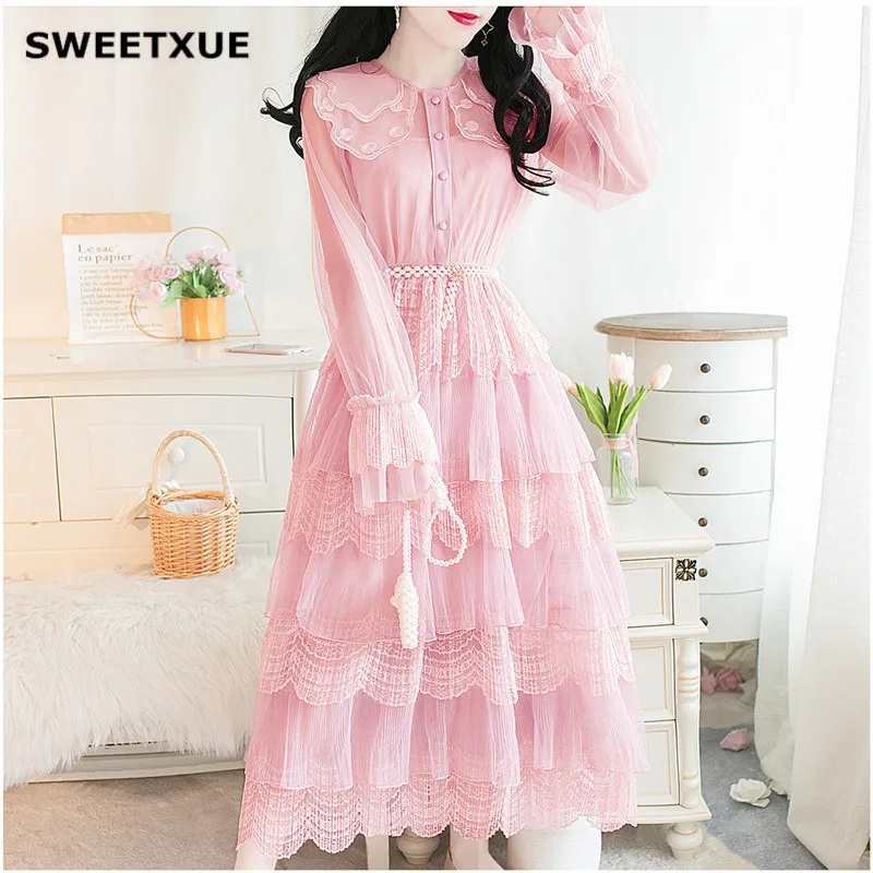 SWEETXUE 2020 весеннее Новое сексуальное кружевное Сетчатое нарядное платье для