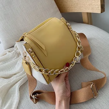 

New Ladies Solid Color Chain Shoulder Messenger Bag Mini Designer PU Leather Bucket Bags for Women Female Travel Handbags Sac