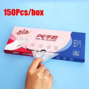 

150Pcs/box Disposable Gloves Thicken PE Transparent Food Grade 26*26CM Isolated Oil Pollution Safety Protective Gloves