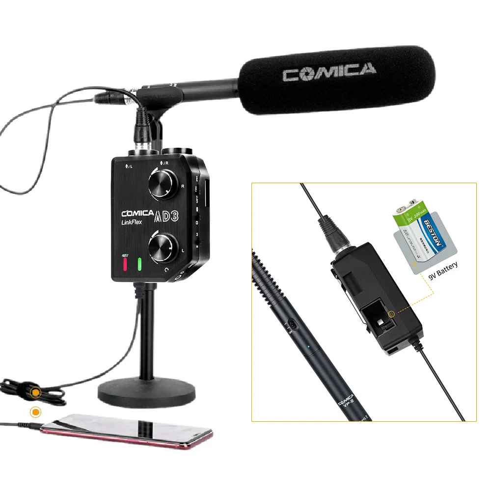 Comica LinkFlex AD3 для гитары микрофон на камеру смартфон два канала XLR/3,5 мм/6,35 мм-3,5 мм аудио предусилитель адаптер смесителя