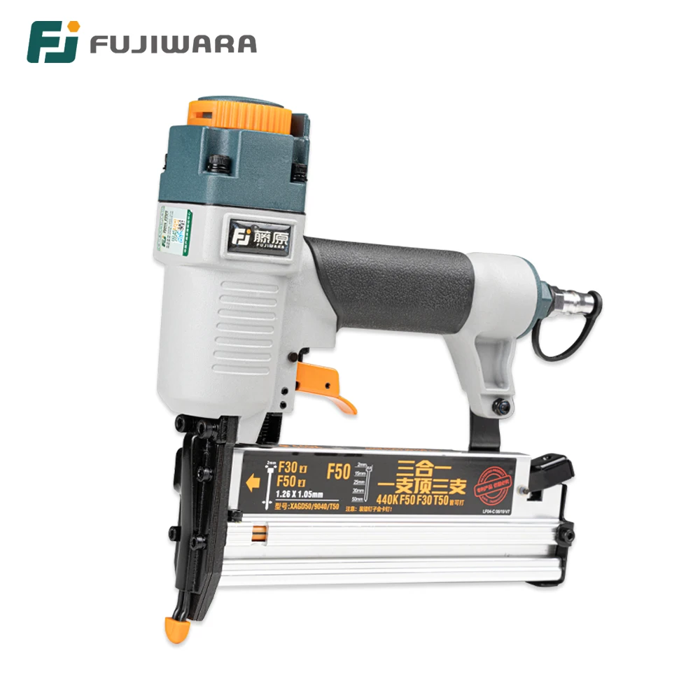 FUJIWARA 3-in-1 Carpenter Pneumatic Nail Gun 18Ga/20Ga Woodworking Air Stapler F10-F50, T20-T50, 440K Nails Carpentry Decoration