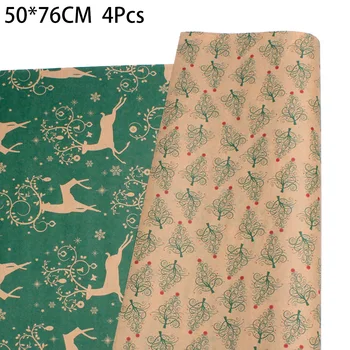 

50*76cm Double Sided 4Pcs Christmas Party Gift Wrapping Paper Holiday Xmas Decor Carta Per Incartare