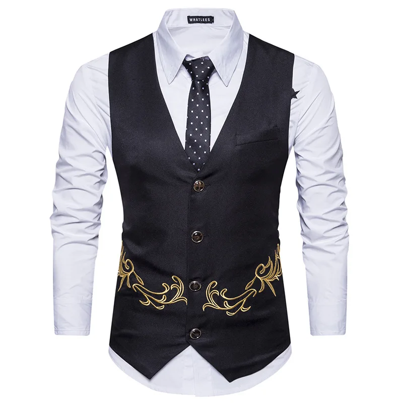 

Man dress vest 2020 New fashion Embroidery men's suit vest casual waistcoat male party gilet Blazer Vest