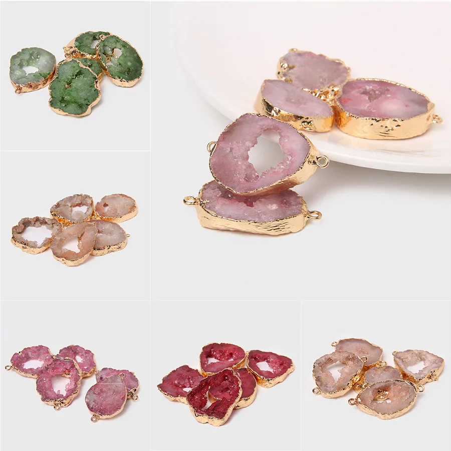 2 шт. разноцветная натуральный агат кристалл кварца Geode Кулон Шарм нерегулярные