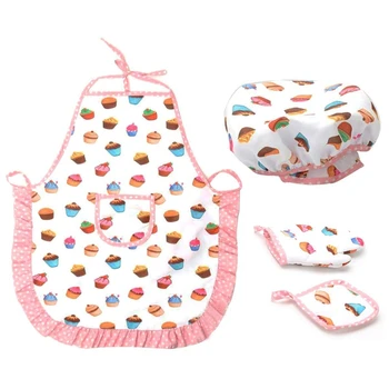 

ELEG-4Pcs Kids Cooking and Baking Set Includes Apron for Little Girls, Chef Hat, for Toddler Dress Up