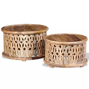 

Creative Round Antique Mango Wood Coffee Table Storage Tea Service Plate Tray Home Table Living Room Furniture Sofa Side Table