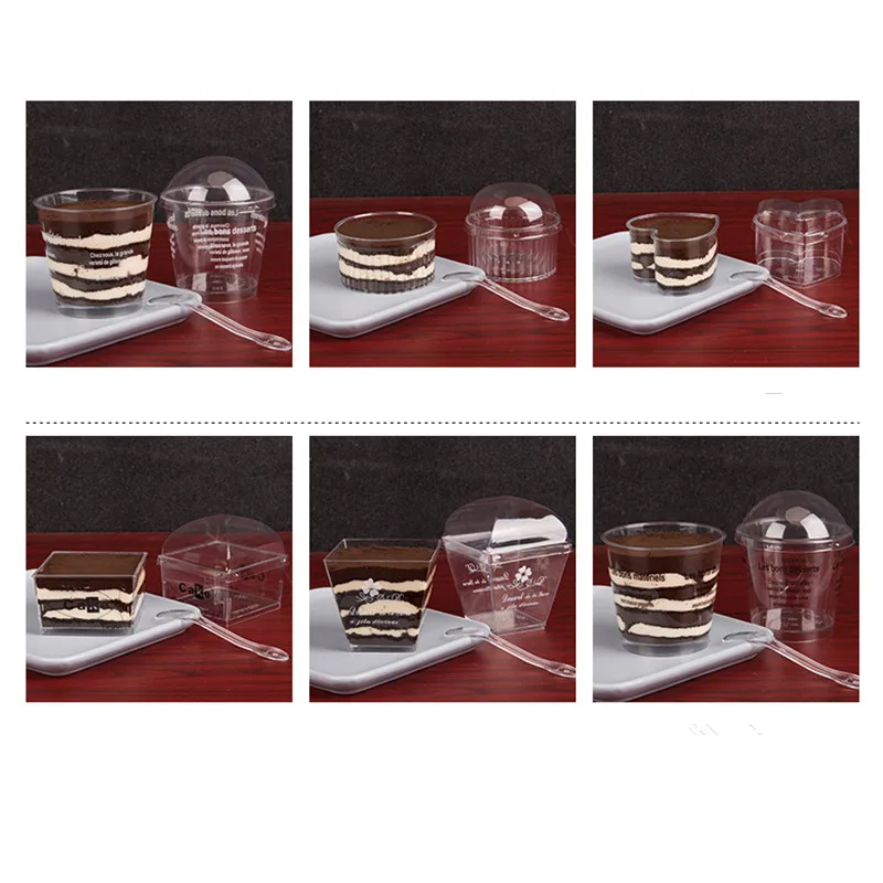 

25pcs High quality creative cake ice cream plastic cup thickening transparent heart shape baking packaging dessert cup with lid