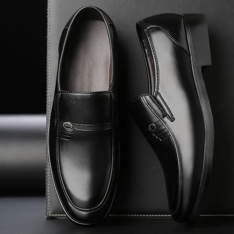 

2019 PU Leather Fashion Men Business Dress Loafers Round Toe Black Shoes Oxford Breathable Formal Weddin Shoes Slip-On