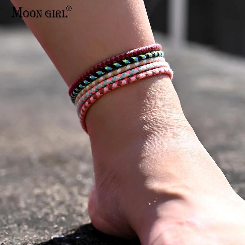 Tobillera de hilo colorido para mujer, pulsera de tobillo para pierna, Bohemia, playa, descalzos, accesorios joyería verano, 15 unids/lote| Tobilleras| - AliExpress