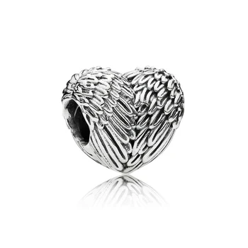 

Free Shipping Authentic 925 Sterling Silver Beads Angel Wings Heart Charms Fit Original Pandora Bracelet For Women DIY Jewelry