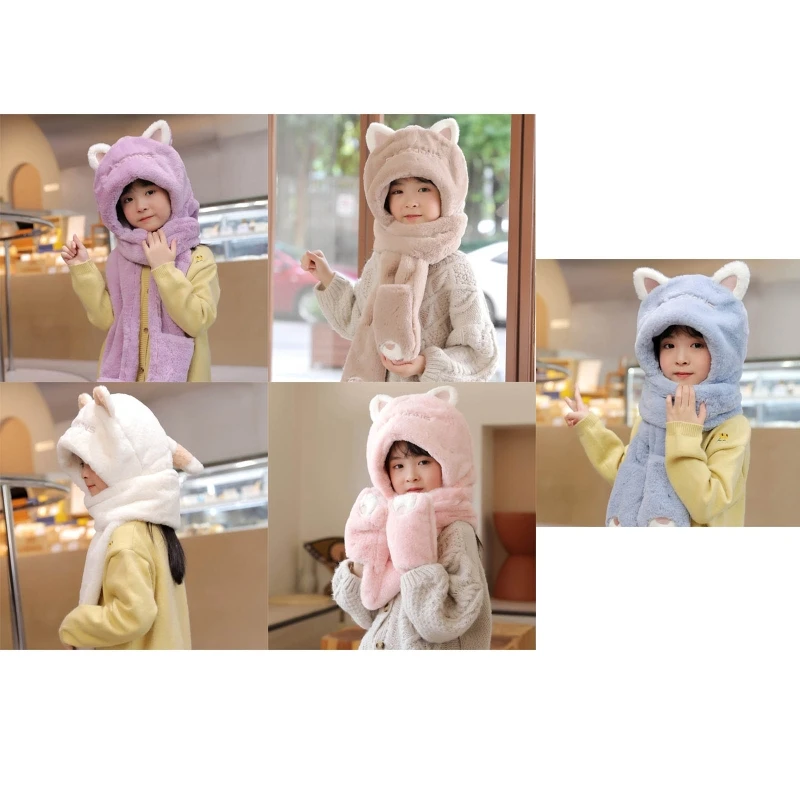 

Winter Warm Baby Kids Hat Gloves Scarf Combo Cute Cartoon Imitation Cashmere Ear Protection Beanie Wamer Neckchief G99C