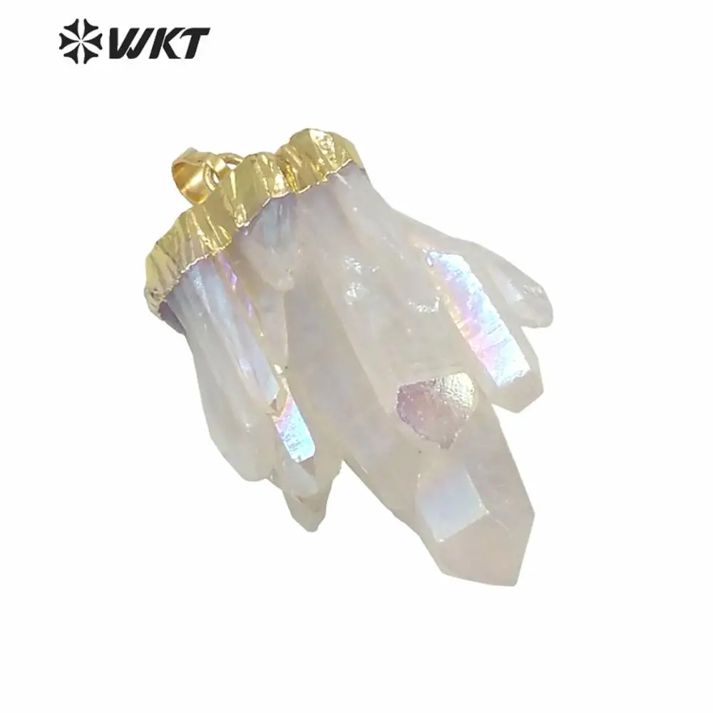 

WT-P1070 5pcs/lot Healing Angel Aura Spirit Quartz Pendant in random Shape, Natural Stone Aura Quartz Spirit Gold Pendant