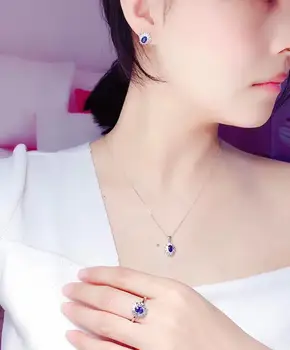 شراءأفضل هدية ريال الطبيعية الياقوت طقم مجوهرات الياقوت الطبيعي الحقيقي 925 فضة 1 قطعة قلادة ، 1 قطعة حلقة ، 2 قطعة القرط