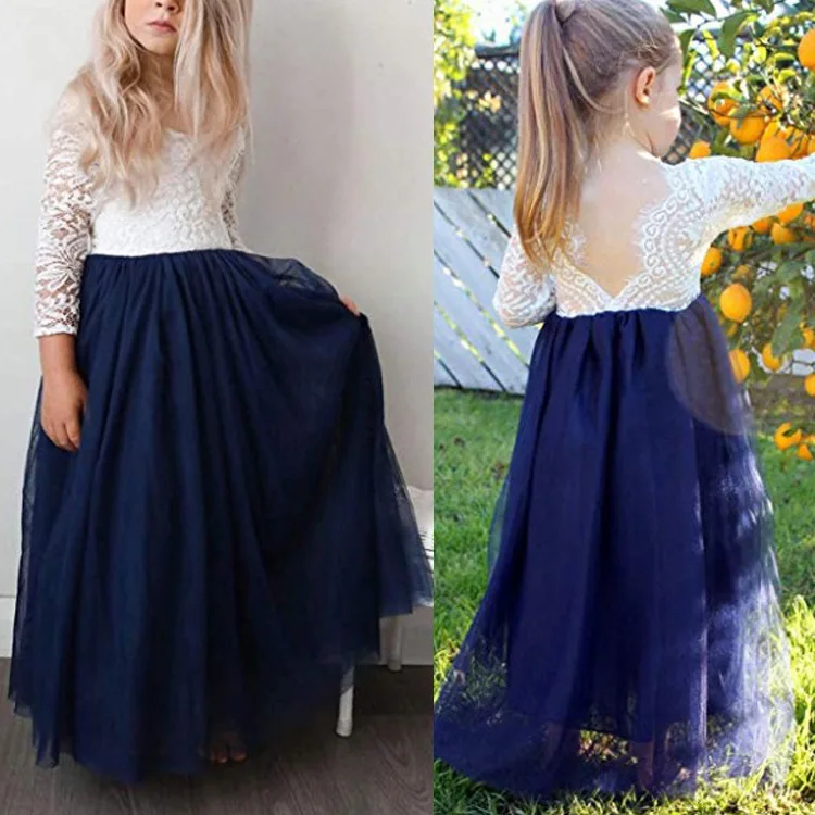 Girls Long Sleeve Lace Eyelash Tulle Dress Children's Style Ankles Length Garment Dresses | Детская одежда и обувь