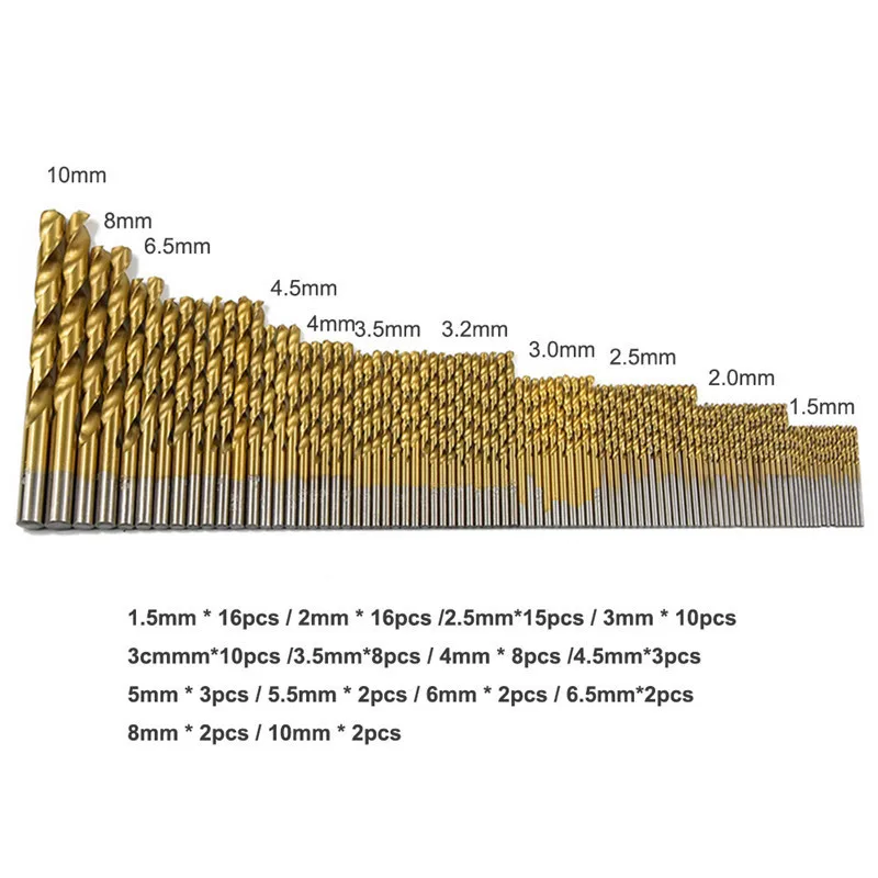 LAMEZIA 99pcs Twist Drill Bit Set Power Tool Kit High Quality HSS Titanium Coated Tool Set Woodworking Wood Drilling