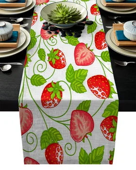 

Strawberry Plant Fruit Printed Table Runners Modern Linen Cotton Table Cloth Wedding Party Christmas Decoration for Home