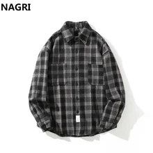 Толстые рубашки мужские Фланелевые шерстяные осенние зимние винтажные клетчатые уличная одежда с карманом повседневные рубашки мужские корейские рубашки с длинным рукавом