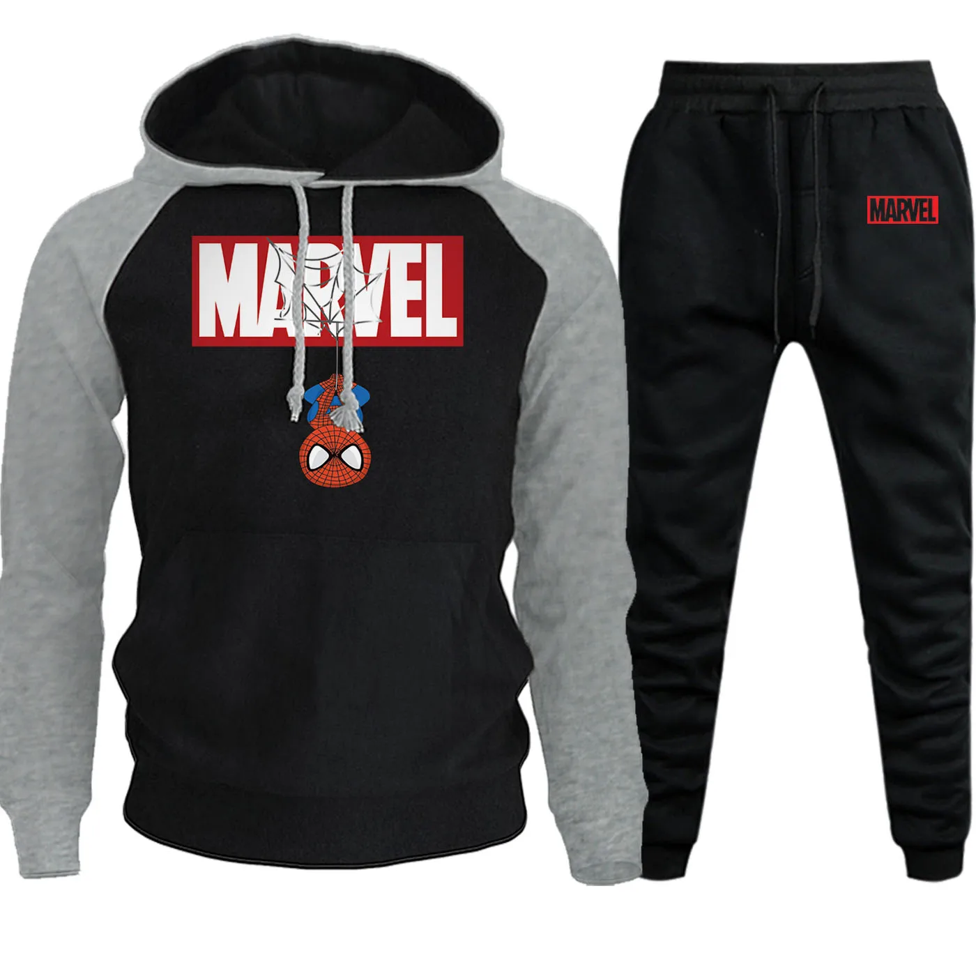 Человек-паук Marvel уличная Мужская реглан толстовки свитшоты Осень Зима Новинка повседневный костюм мужской пуловер+ брюки комплект из 2 предметов