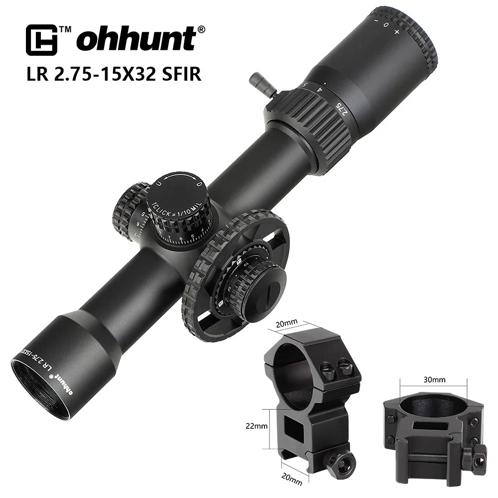 Ohhunt оптика LR 2,75-15X32 SFIR тактический прицел стекло травленая сетка сторона параллакса револьверный замок сброс охотничьи оптические прицелы - Цвет: High Picatinny Rings