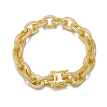 12 мм Iced Out AAA CZ витая овальная кубинская звеньевая цепь браслет большая застежка золото серебристый циркониевый для мужчин хип-хоп ювелирные изделия