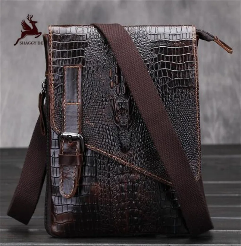 

Fashion 2019 alligator buckle zipper single shoulder men bags first layer leather dragon pattern business casual bags