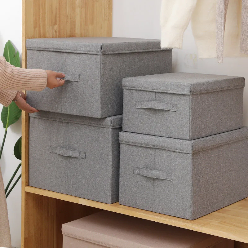 New Large Storage Boxes With Lids Folding Baskets Clothes Organizer For Quilt Home Bedroom Closet Fabric Bins |