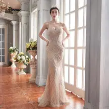 Finove дизайн Русалка Вечерние платья Тюль с бисером сексуальный v-образный вырез Спагетти ремень длинное торжественное платье для женщин