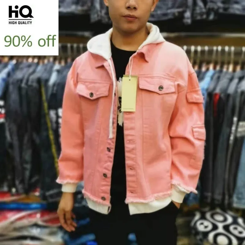 

High Street Denim Coat Men Fashion Printed Hooded Patchwork Cowboy Jacket Spring Autumn Hip Hop Streetwear Jacket Oversize 4XL