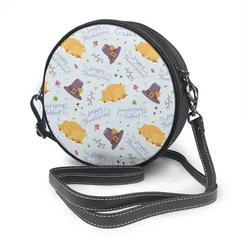 

OLN Happy Thanksgiving Feast Pattern Bag Round Shoulder Bag Small Women Fashion Summer Messenger Crossbody Bags